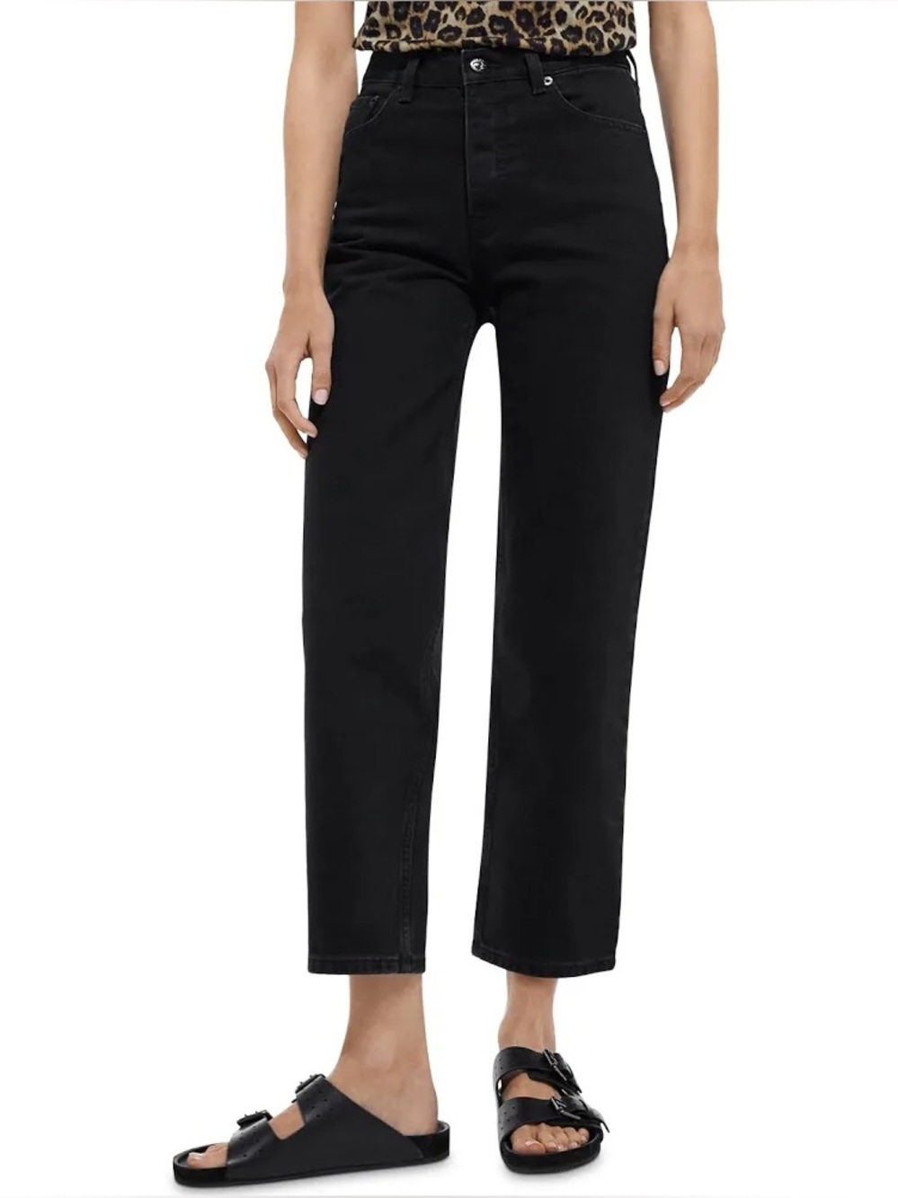 The Kooples Black Button Fly High-Rise Straight Leg Copped Denim Jeans